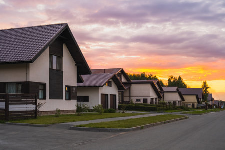 Village houses at sunset in summer. beautiful viewの写真素材