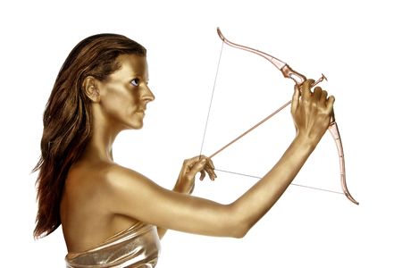 Gold woman with a bow and arrowの写真素材