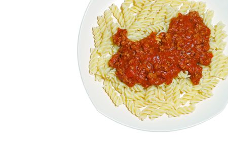 Isolated Fusilli Noodles with Meat Sauceの写真素材