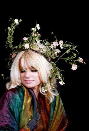 Beautiful blond woman with laurel wreathの写真素材