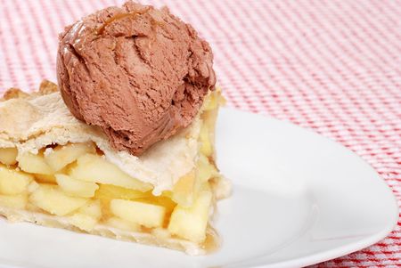 apple pie with caramel chocolate ice creamの写真素材