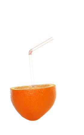  Isolated orange with a strawの写真素材
