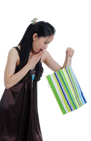 woman surprised by a presentの写真素材
