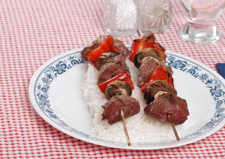 two shish kabobsの写真素材