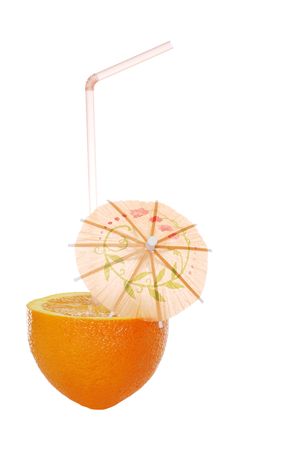 Orange with straw and umbrellaの写真素材
