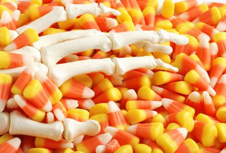 skeleton hand in candy cornの写真素材