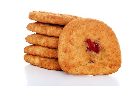 stack of soft chewy strawberry filled cookiesの写真素材