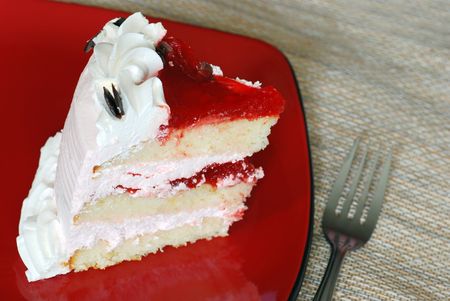Strawberry Cake with a forkの写真素材