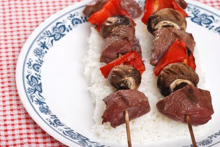 two beef kabobs closeupの写真素材
