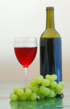 Red Wine with a bottle and grapesの写真素材