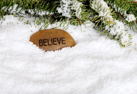 snow with believe stoneの写真素材