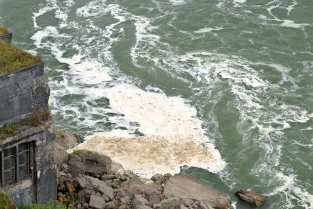 water pollution with foam floatingの写真素材