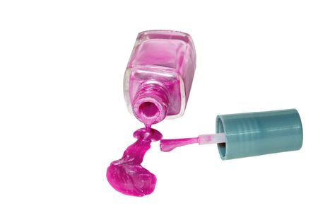 Spilled Pink Nail Polish with brushの写真素材