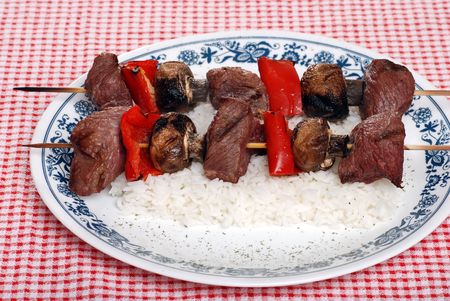 beef kabobs with vegetablesの写真素材