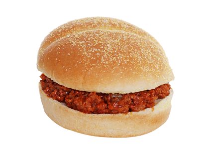top view sloppy joe in corn meal bunの写真素材
