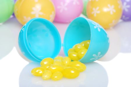 Spilling Yellow Jelly Beans Shallow Dofの写真素材