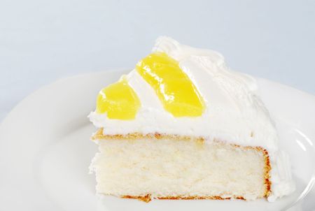 closeup slice of lemon vanilla cakeの写真素材