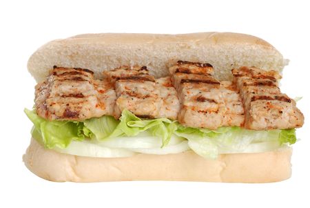 isolated barbecue pork riblet on bunの写真素材