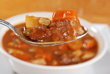 macro spoonful of beef stewの写真素材