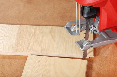 jigsaw and cut wood flooringの写真素材