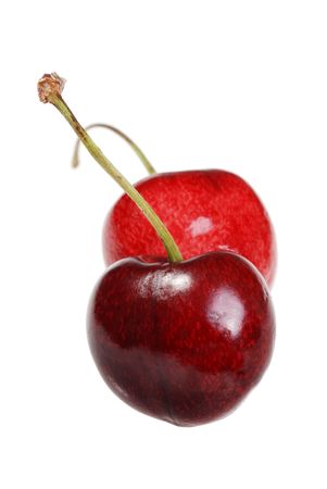 macro two cherries isolatedの写真素材