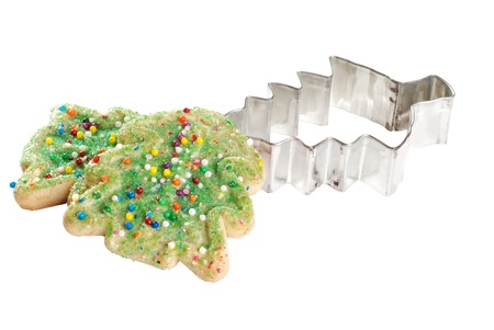christmas tree cookie with cutterの写真素材