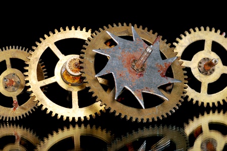 Macro of rusty old clock gears