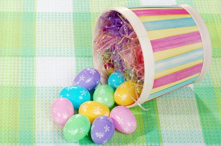 spilled easter eggs and basket