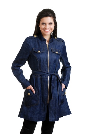 Hispanic woman wearing a jean jacketの写真素材