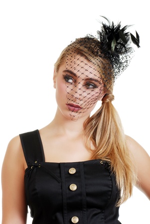 teenager wearing a black veil and dressの写真素材