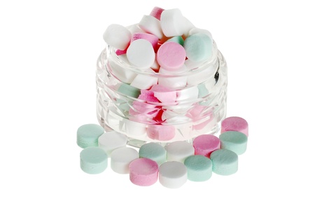 jar of peppermints focus on bowlの写真素材