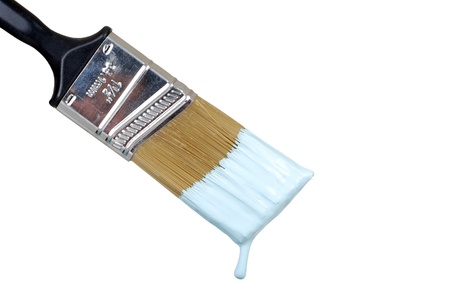 brush dripping blue paintの写真素材