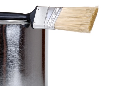 closeup paint brush on canの写真素材