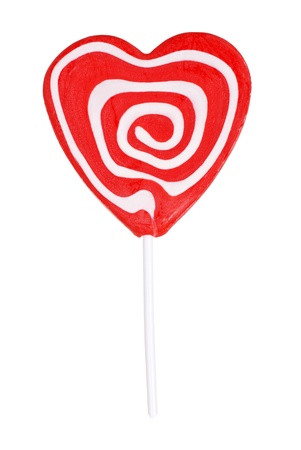red and white swirl heart shape lollipopの写真素材