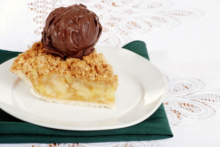 Apple crisp with dark chocolate ice creamの写真素材