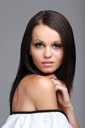 smiling young brunette womanの写真素材