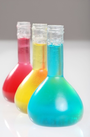 closeup laboratory flasksの写真素材