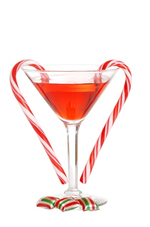 red martini with christmas candiesの写真素材