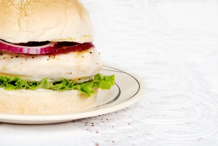 closeup grilled chicken burgerの写真素材