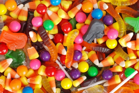 mixed halloween candy backgroundの写真素材