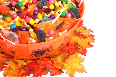 top view halloween candy bowlの写真素材