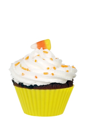 candy corn cupcake with butter cream icingの写真素材