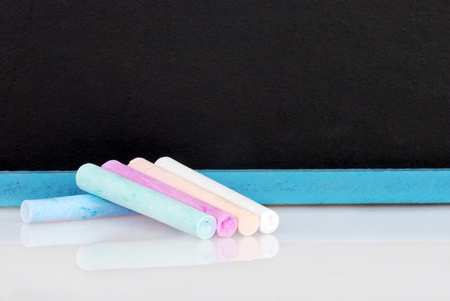 chalk and chalkboard focus on chalk tipsの写真素材