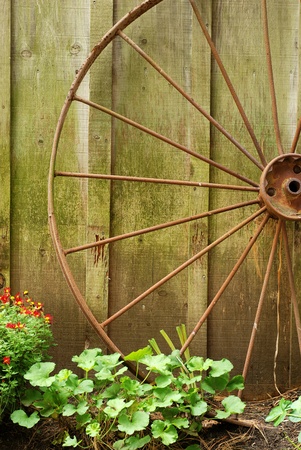 closeup old wagon wheelの写真素材
