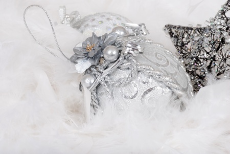 silver christmas decorationsの写真素材