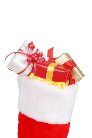 christmas stocking packed with giftsの写真素材