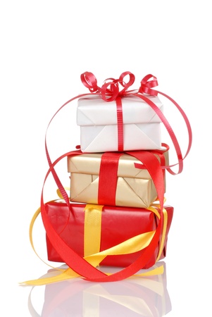 Christmas presents with ribbonの写真素材
