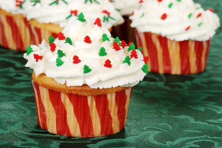 Closeup christmas tree cupcakeの写真素材