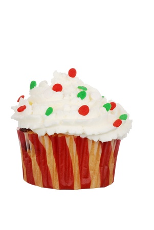 isolated christmas decorated cupcakeの写真素材