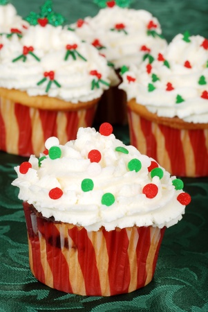 Christmas decorated cupcakesの写真素材